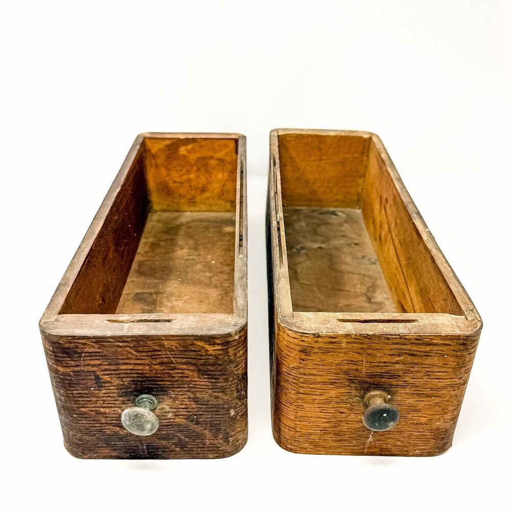 Antique Sewing Machine Drawers Set of 2 Wood Primitive Farmhouse Decor Storage